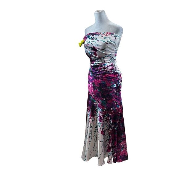 Cache Brand Strapless Satin Floral‎ Mermaid Gown Size 2 - Picture 3 of 16
